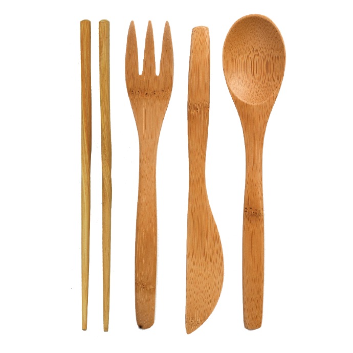 To-Go Ware classic bamboo utensil sets on a white background. utensils include a fork, knife, spoon and set of chopsticks