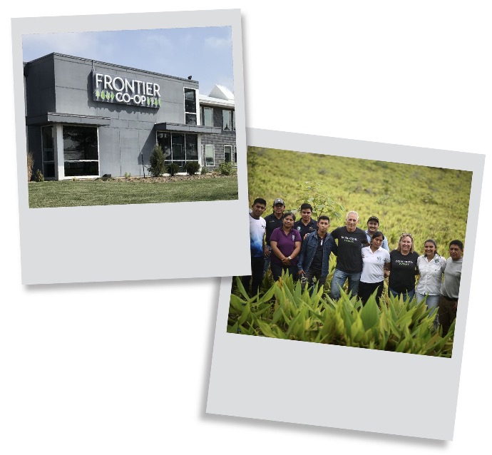Two Polaroids showing the headquarters of Frontier Co-op and the sustainable sourcing they strive for
