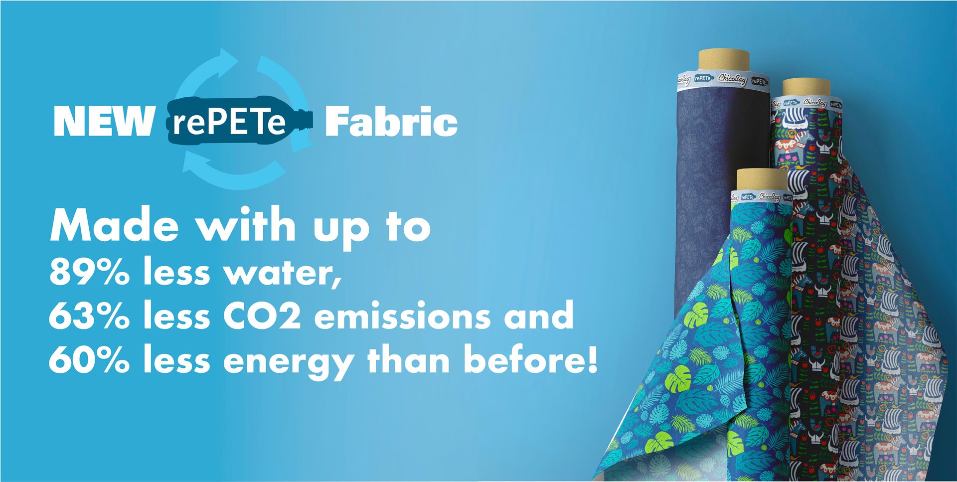 Announcing: NEW fabric made with approximately 89% less water, 63% less CO2 emissions and 60% less energy than before!