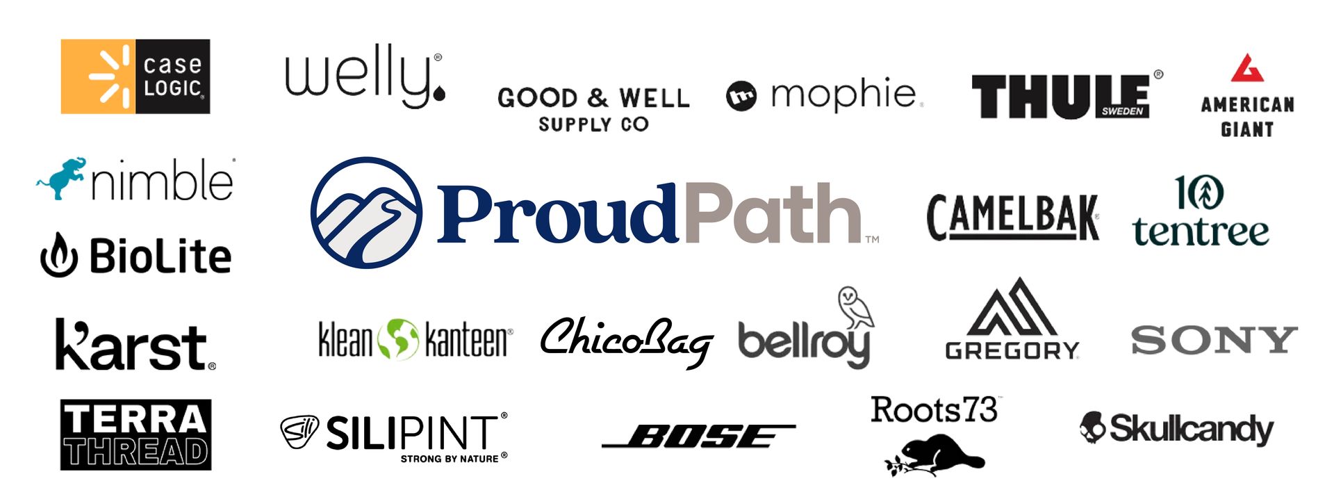 PCNA ProudPath logo and the logos of 33 retail brands PCNA works with