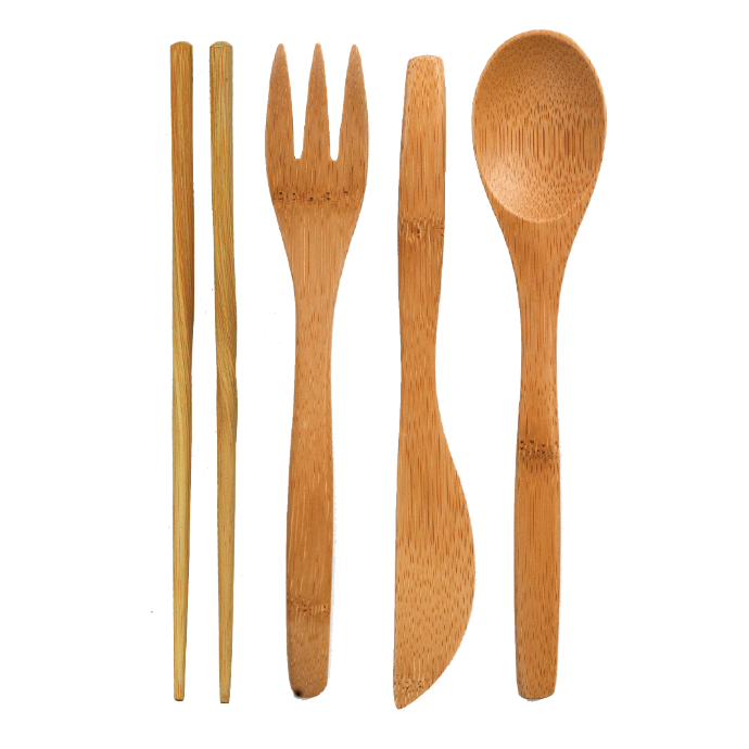To-Go Ware classic bamboo utensil sets on a white background. utensils include a fork, knife, spoon and set of chopsticks