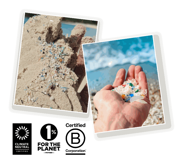Hand holding Micro plastics found on the beach