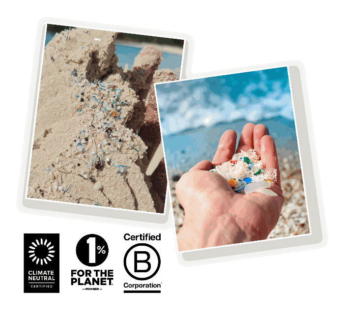 Microplastic on the beach Hand holding Micro plastics found on the beach
