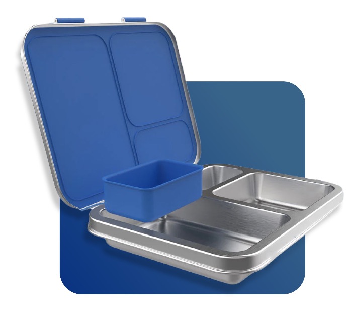 Bentgo's Lunchbox shown in a blue background. 