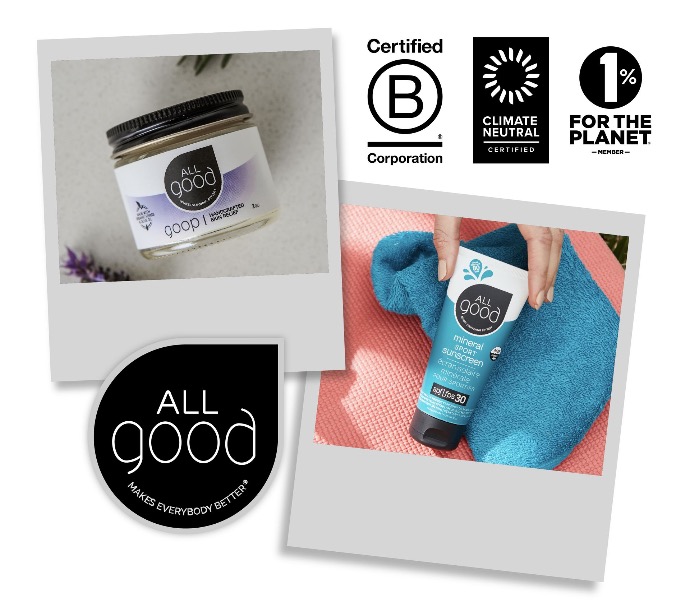 Allgood logo Over two product pictures and their B1C Certifications