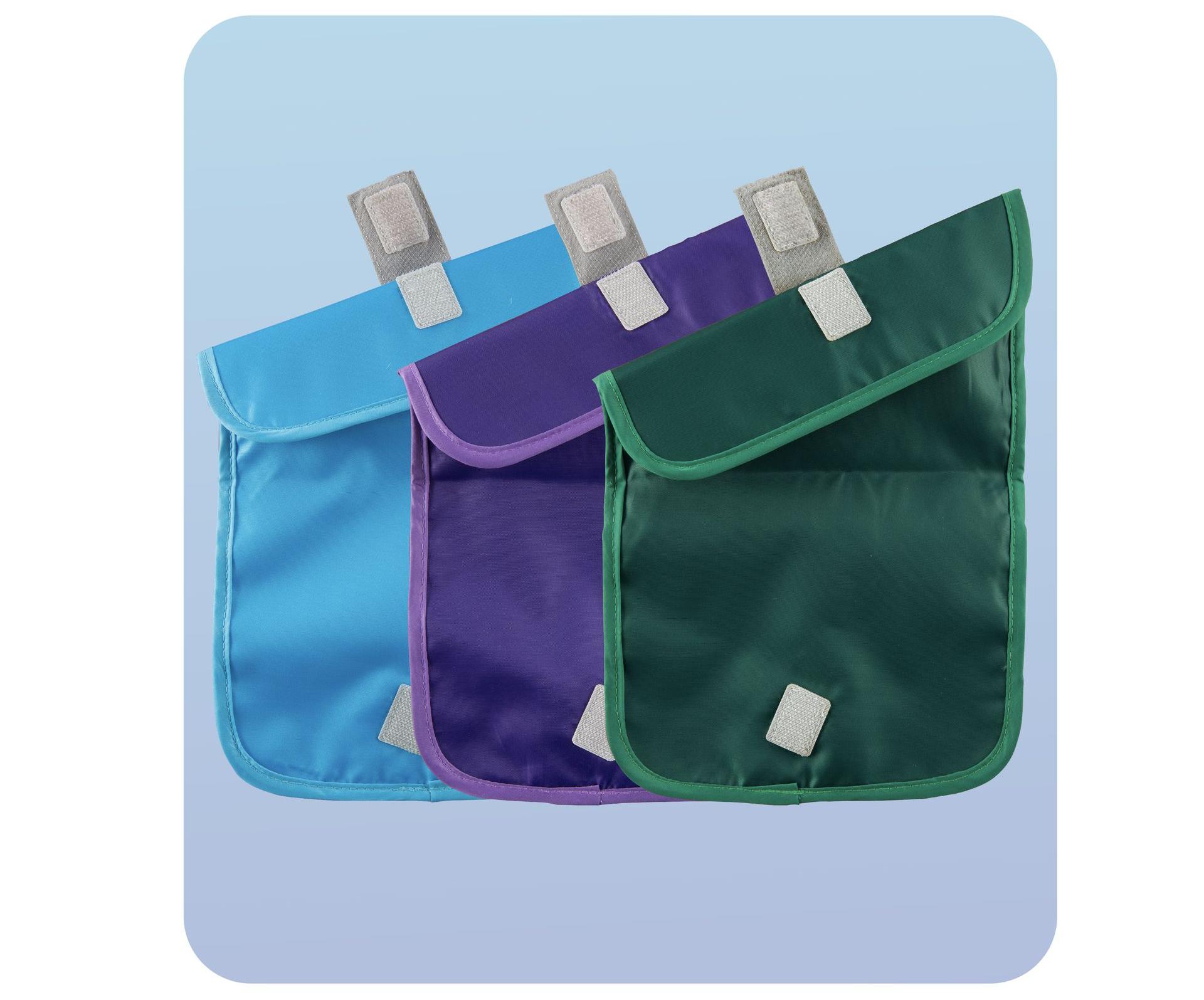 Chicobag'Snacktime Shown in Blue, Purple, and green. 