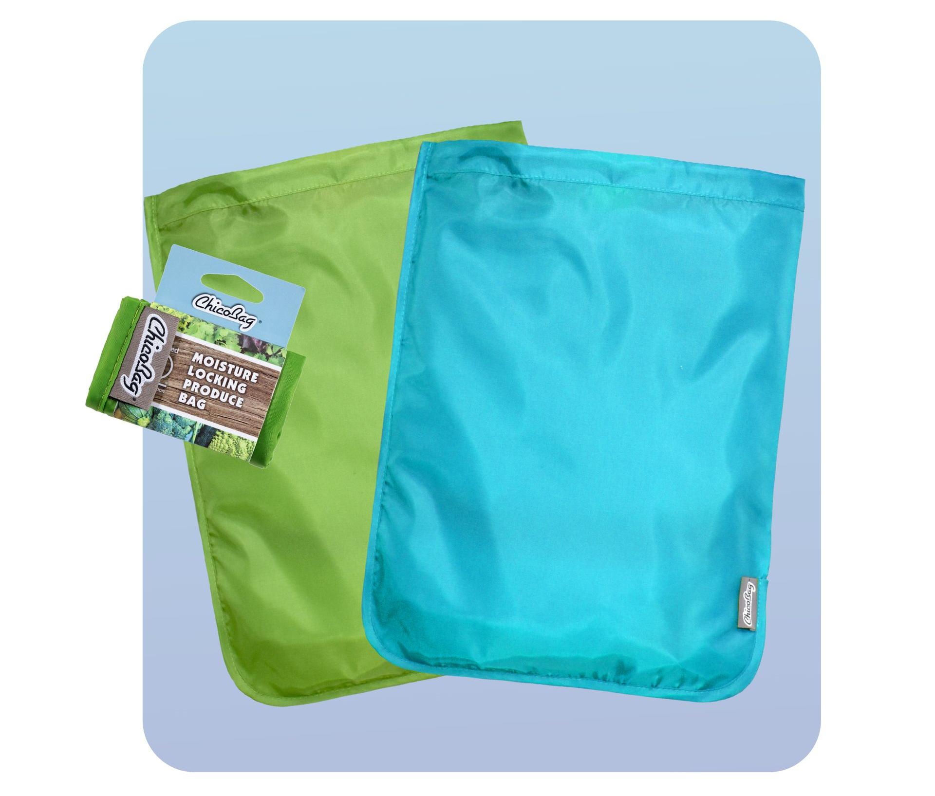 Chicoba's Moisture Locking bags shown in blue and green 