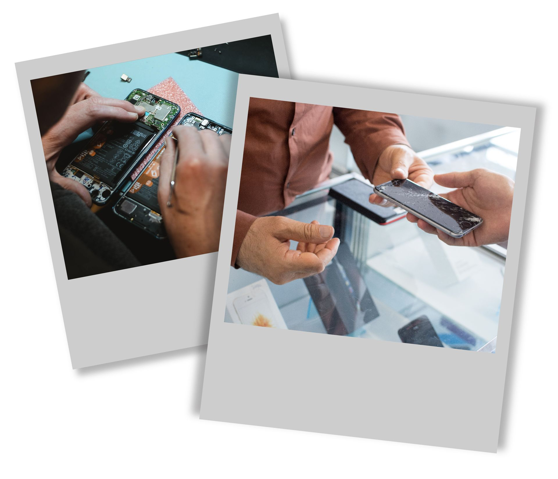 a Polaroid showing consumer electronics being repaired.