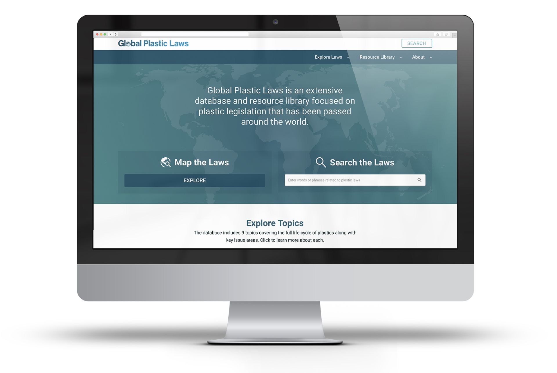 a monitor showing the Global Plastics Laws Database website